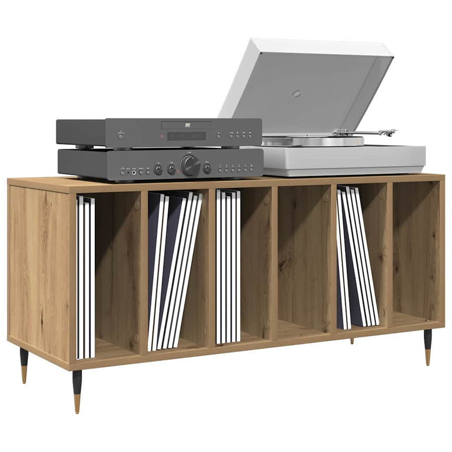 Platenkast met plank artisanaal eikenkleurig 100 x 38 x 48 cm