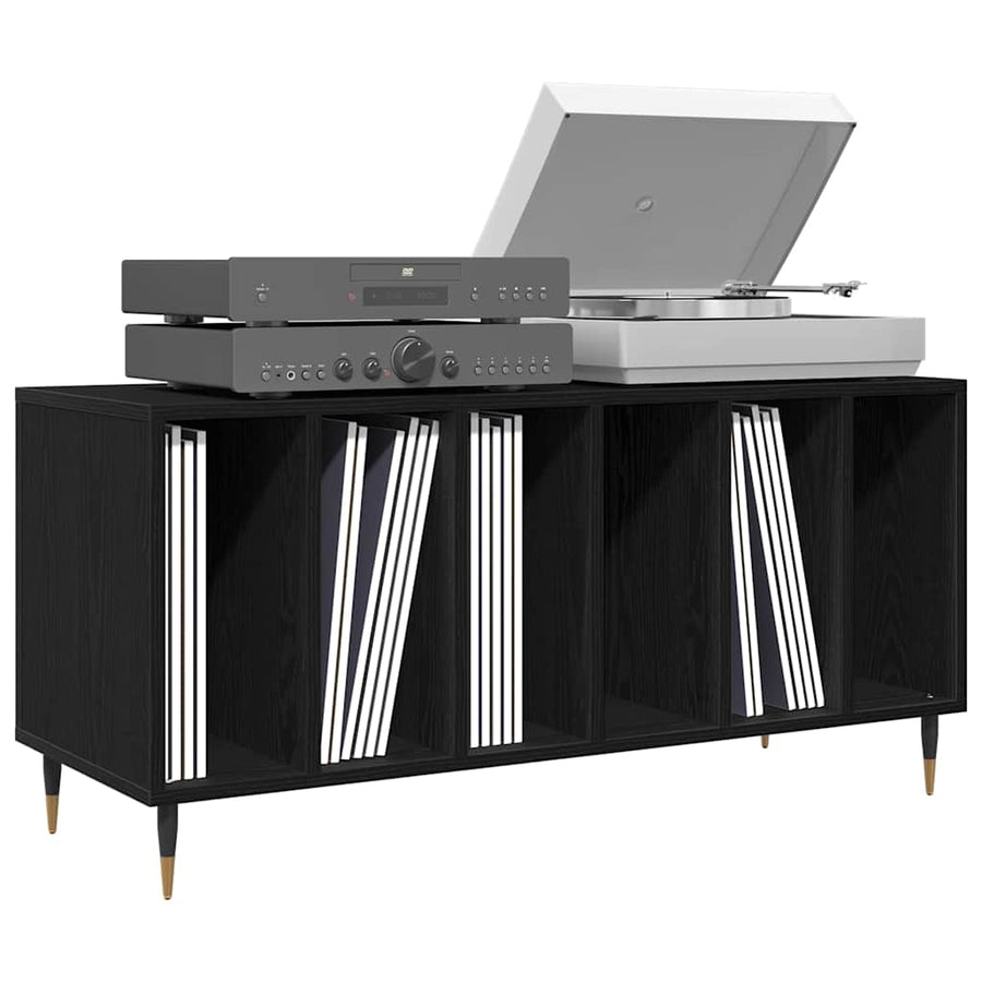 Platenkast met plank Zwart Eiken 100 x 38 x 48 cm Bewerkt hout