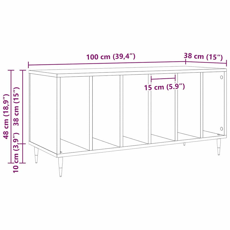 Platenkast met plank Zwart Eiken 100 x 38 x 48 cm Bewerkt hout