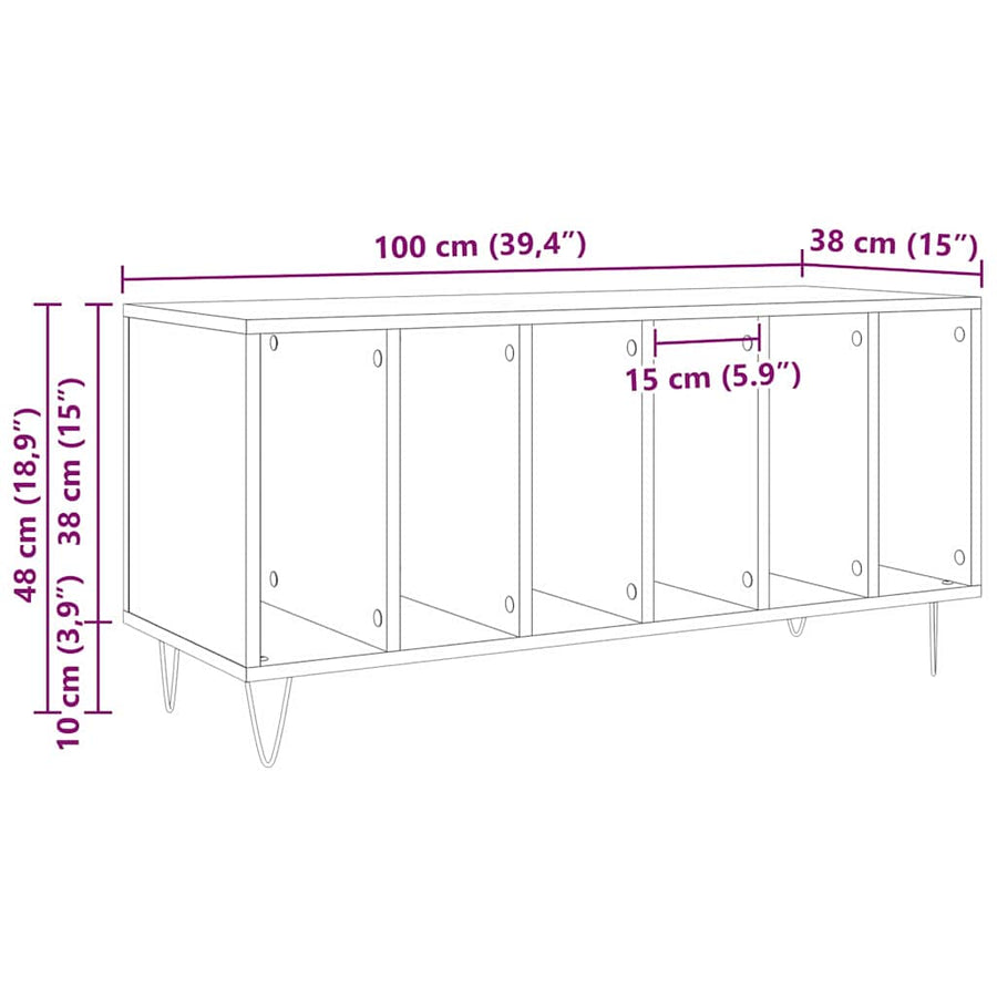 Platenkast met plank Oud hout 100 x 38 x 48 cm Bewerkt hout
