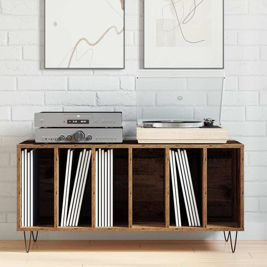Platenkast met plank artisanaal eikenkleurig 100 x 38 x 48 cm