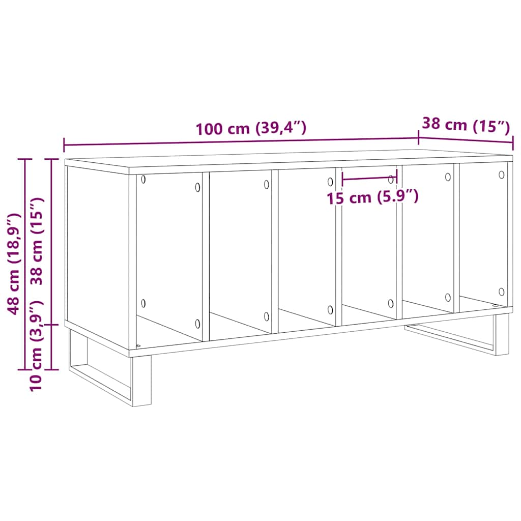 Platenkast met plank Oud hout 100 x 38 x 48 cm Bewerkt hout
