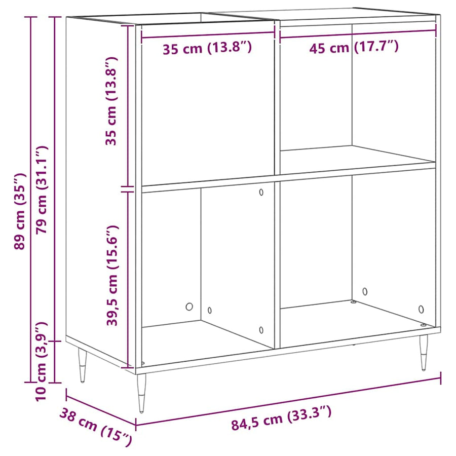 Platenkast met plank Oud hout 85 x 38 x 89 cm Bewerkt hout