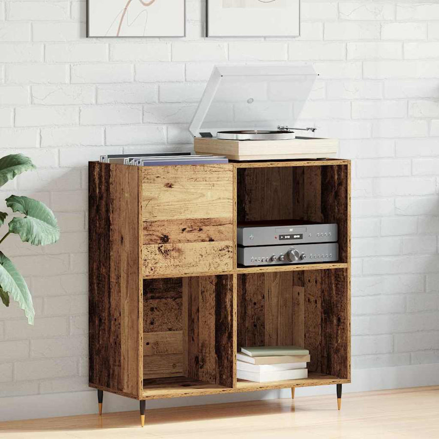 Platenkast artisanaal eikenkleurig 85 x 38 x 89 cm Bewerkt hout