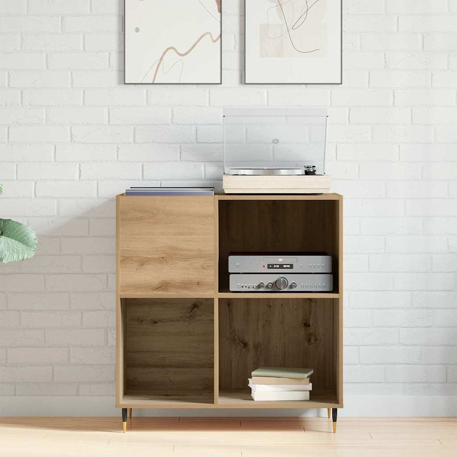 Platenkast artisanaal eikenkleurig 85 x 38 x 89 cm Bewerkt hout