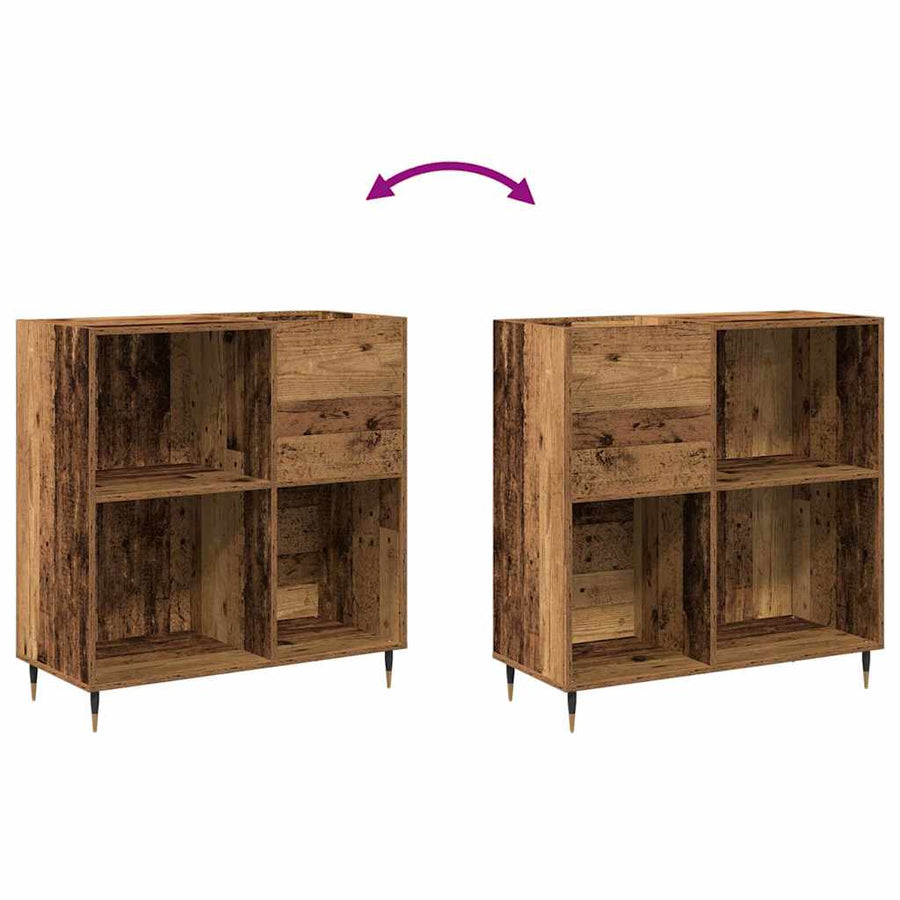 Platenkast artisanaal eikenkleurig 85 x 38 x 89 cm Bewerkt hout