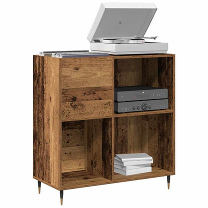 Platenkast artisanaal eikenkleurig 85 x 38 x 89 cm Bewerkt hout