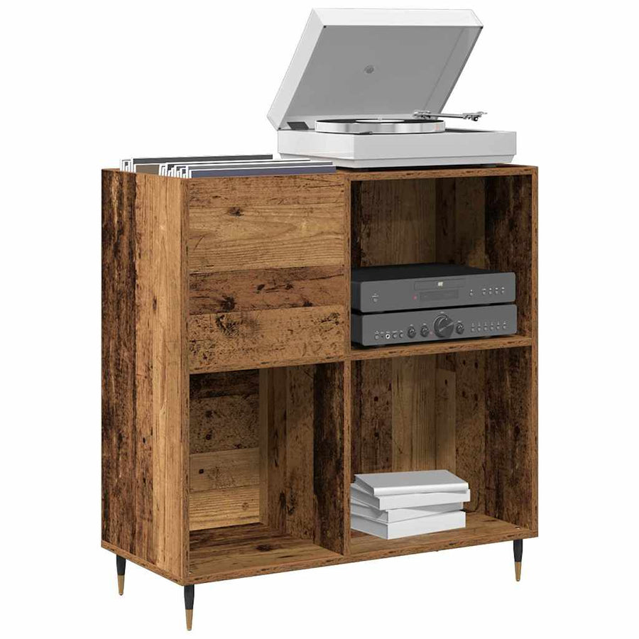 Platenkast artisanaal eikenkleurig 85 x 38 x 89 cm Bewerkt hout