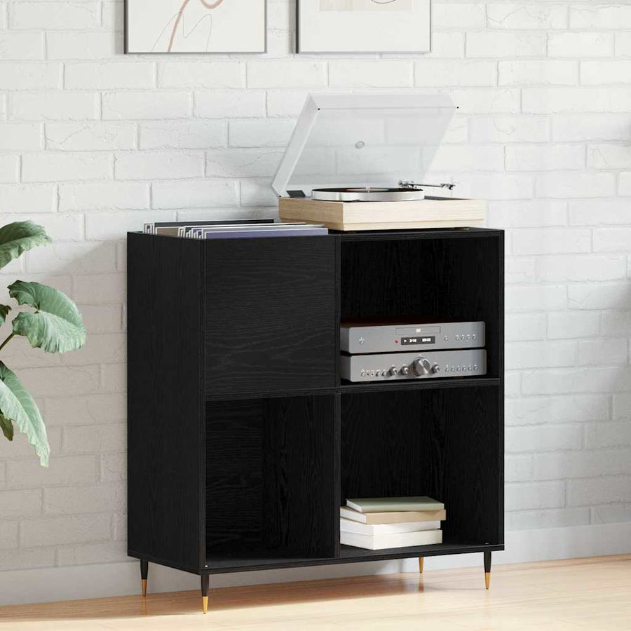 Platenkast met plank Zwart Eiken 85 x 38 x 89 cm Bewerkt hout