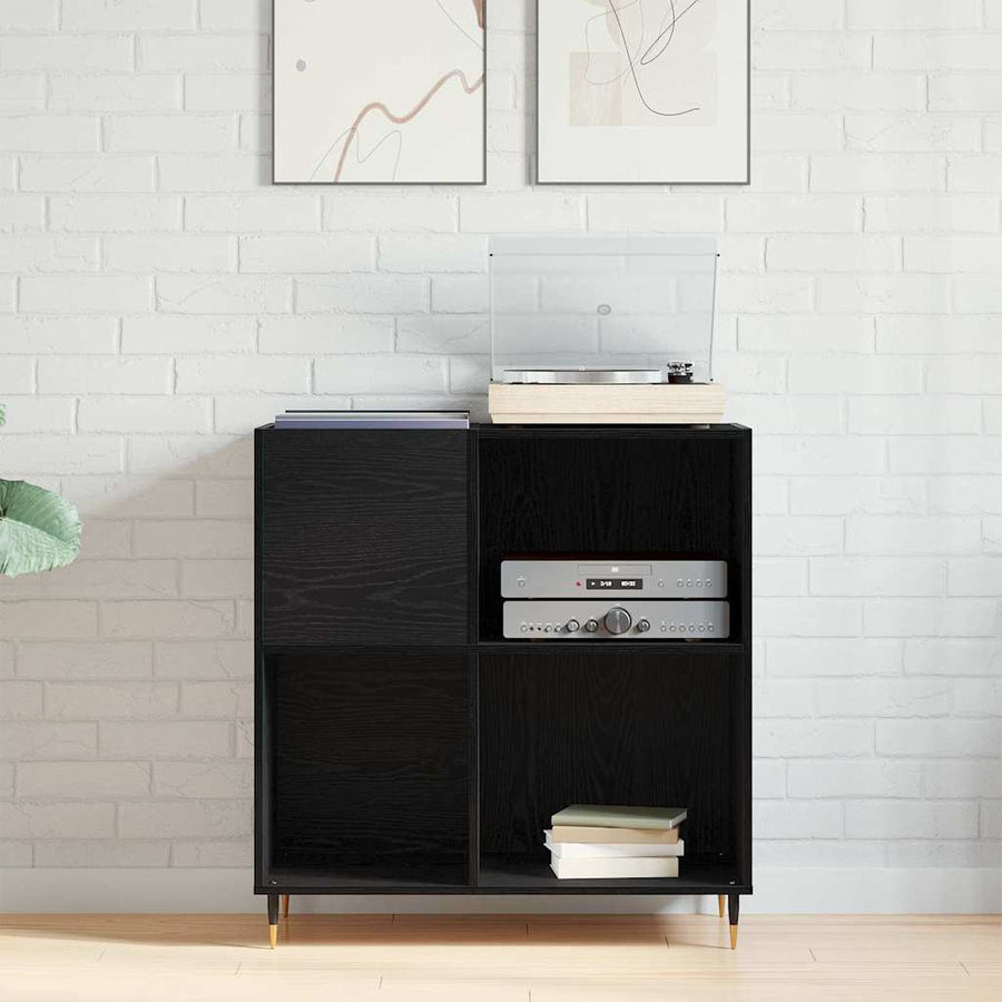 Platenkast met plank Zwart Eiken 85 x 38 x 89 cm Bewerkt hout
