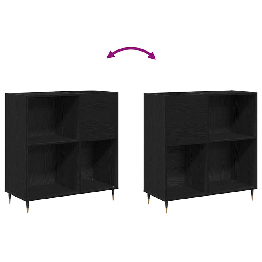 Platenkast met plank Zwart Eiken 85 x 38 x 89 cm Bewerkt hout