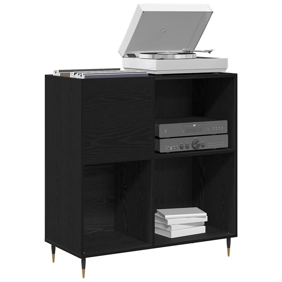 Platenkast met plank Zwart Eiken 85 x 38 x 89 cm Bewerkt hout