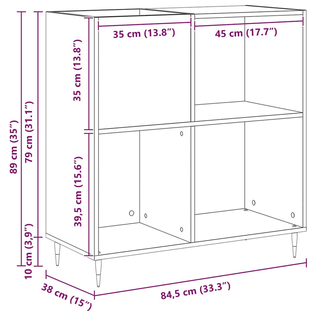 Platenkast met plank Zwart Eiken 85 x 38 x 89 cm Bewerkt hout