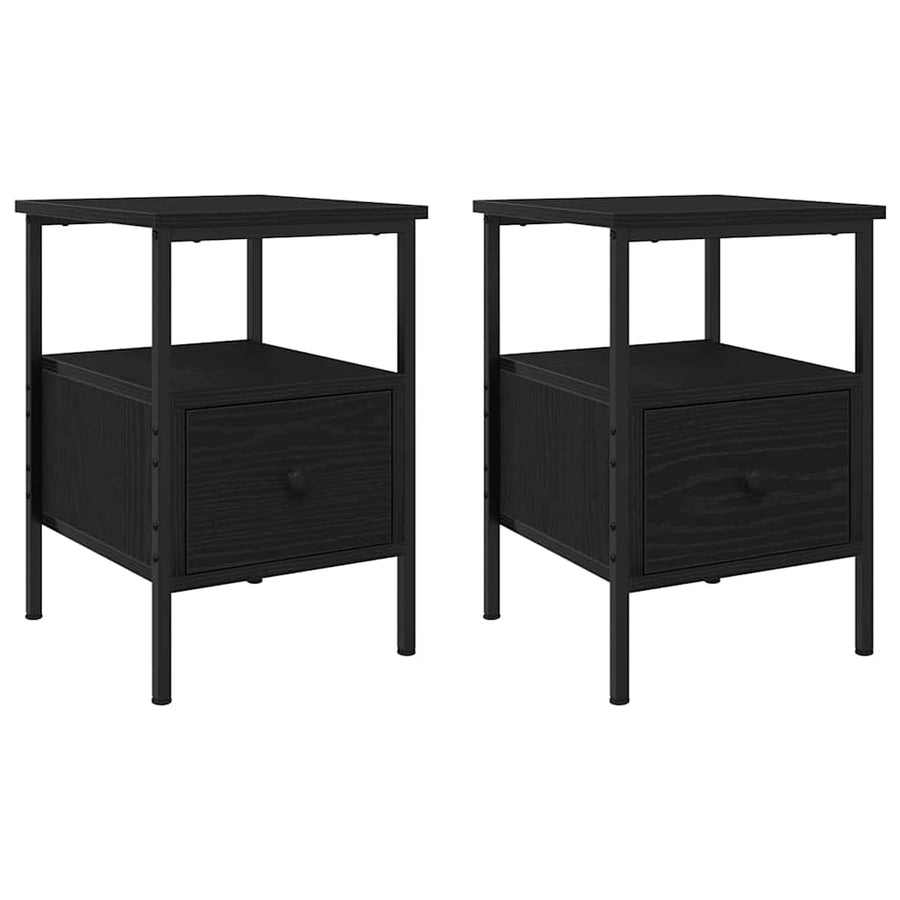 Nachtkastje 2 pcs Zwart Eiken 34 x 36 x 50 cm Bewerkt hout