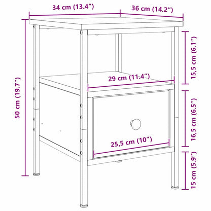 Nachtkastje 2 pcs Zwart Eiken 34 x 36 x 50 cm Bewerkt hout