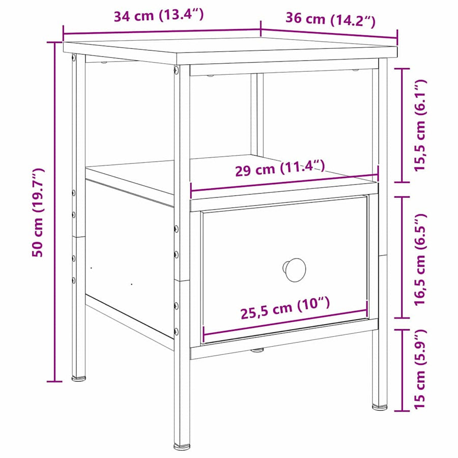 Nachtkastje 2 pcs Zwart Eiken 34 x 36 x 50 cm Bewerkt hout