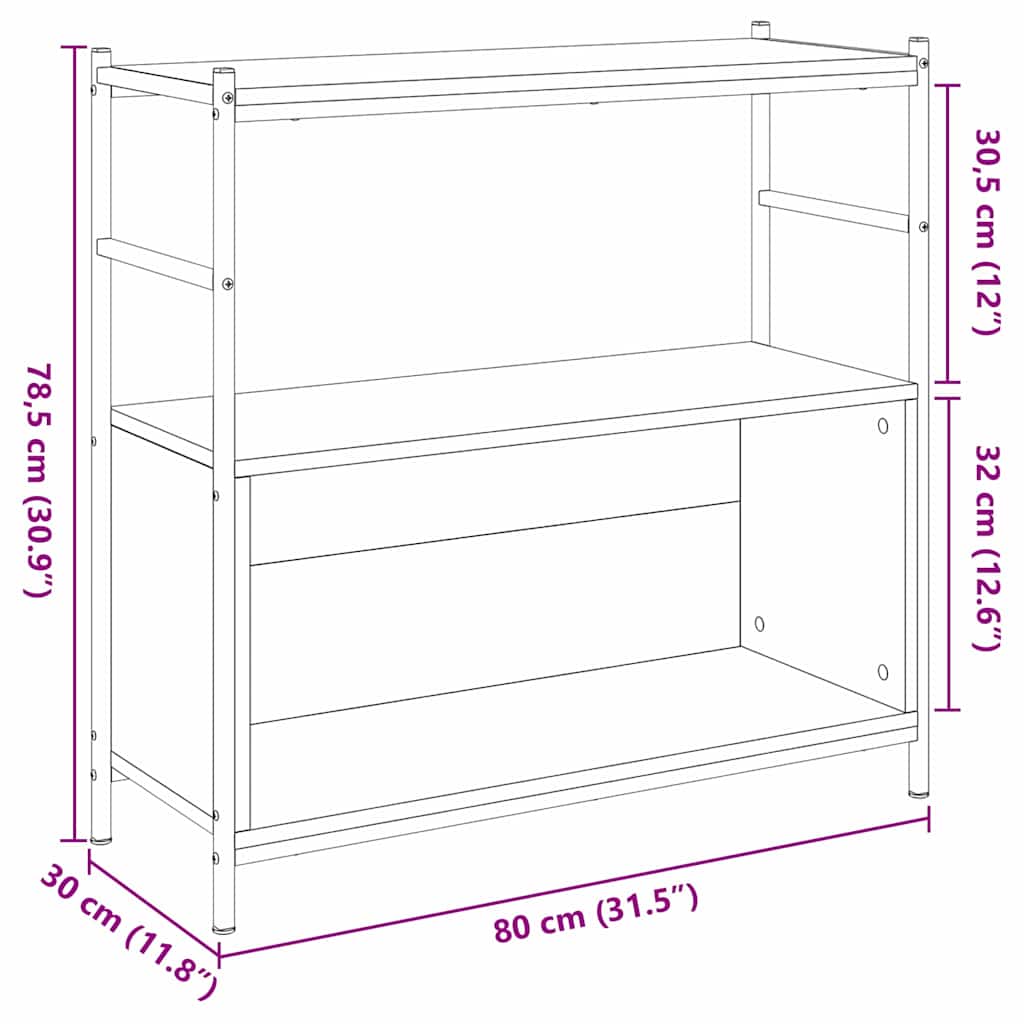 Boekenkast Zwart eiken 80 x 30 x 78.5 cm Bewerkt hout