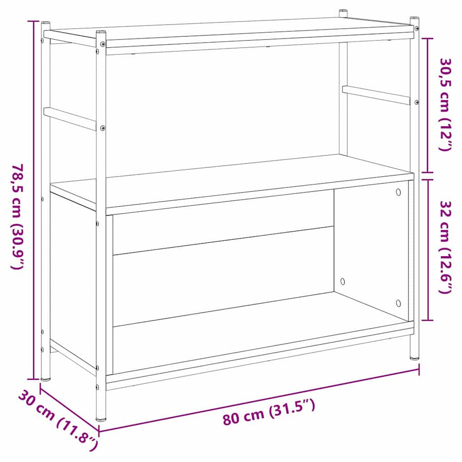 Boekenkast Zwart eiken 80 x 30 x 78.5 cm Bewerkt hout