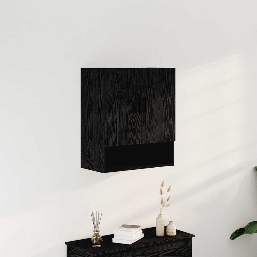 Wandkast Zwart Eiken 60 x 31 x 70 cm Bewerkt hout