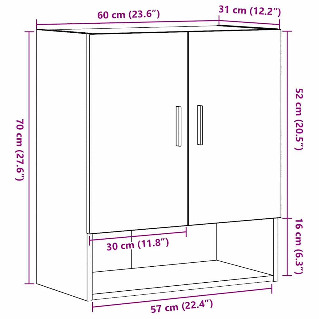 Wandkast Zwart Eiken 60 x 31 x 70 cm Bewerkt hout