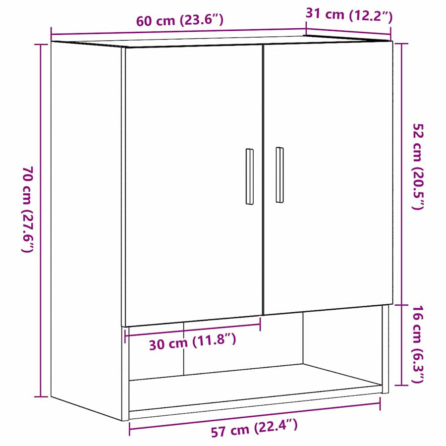 Wandkast Zwart Eiken 60 x 31 x 70 cm Bewerkt hout