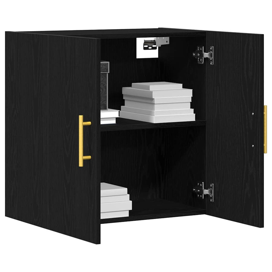 Wandkast Zwart Eiken 60 x 31 x 70 cm Bewerkt hout