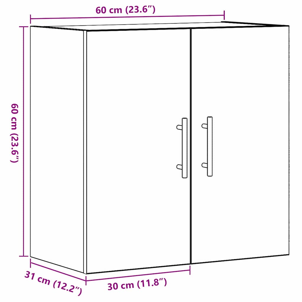 Wandkast Zwart Eiken 60 x 31 x 70 cm Bewerkt hout