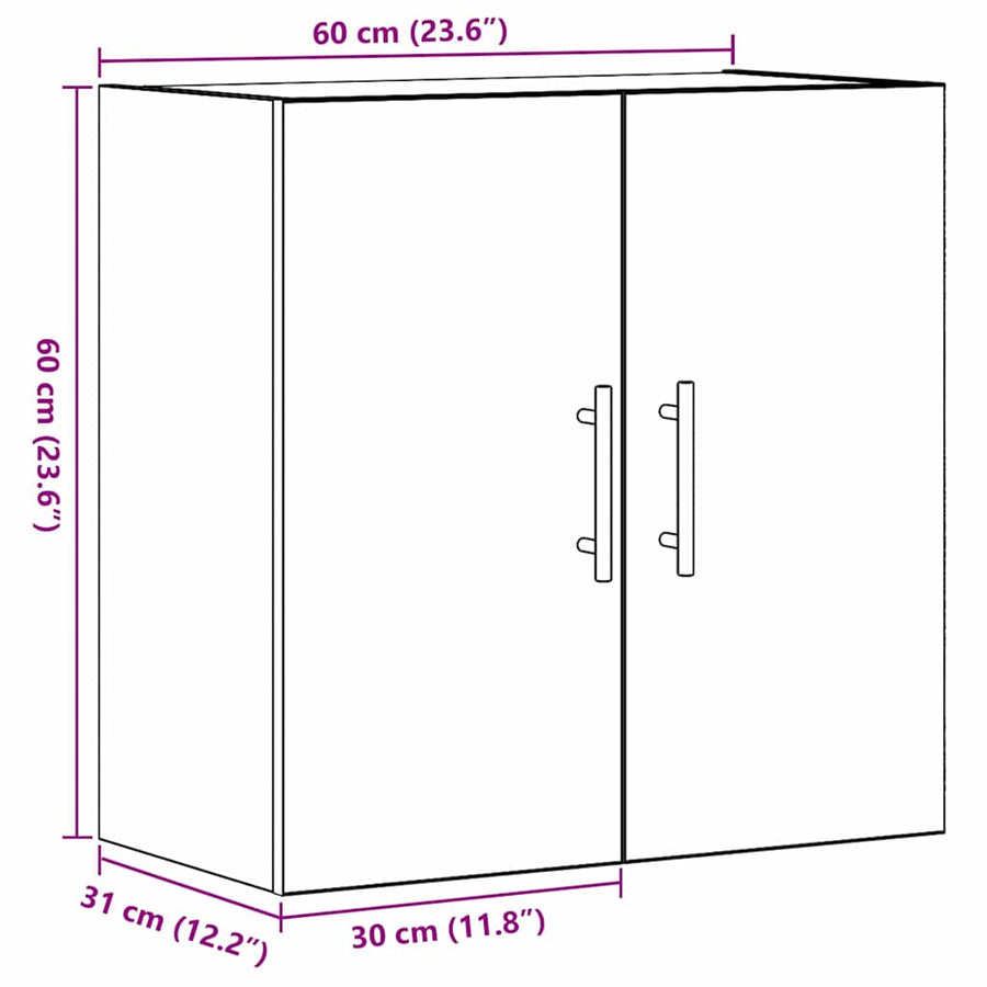 Wandkast Zwart Eiken 60 x 31 x 70 cm Bewerkt hout
