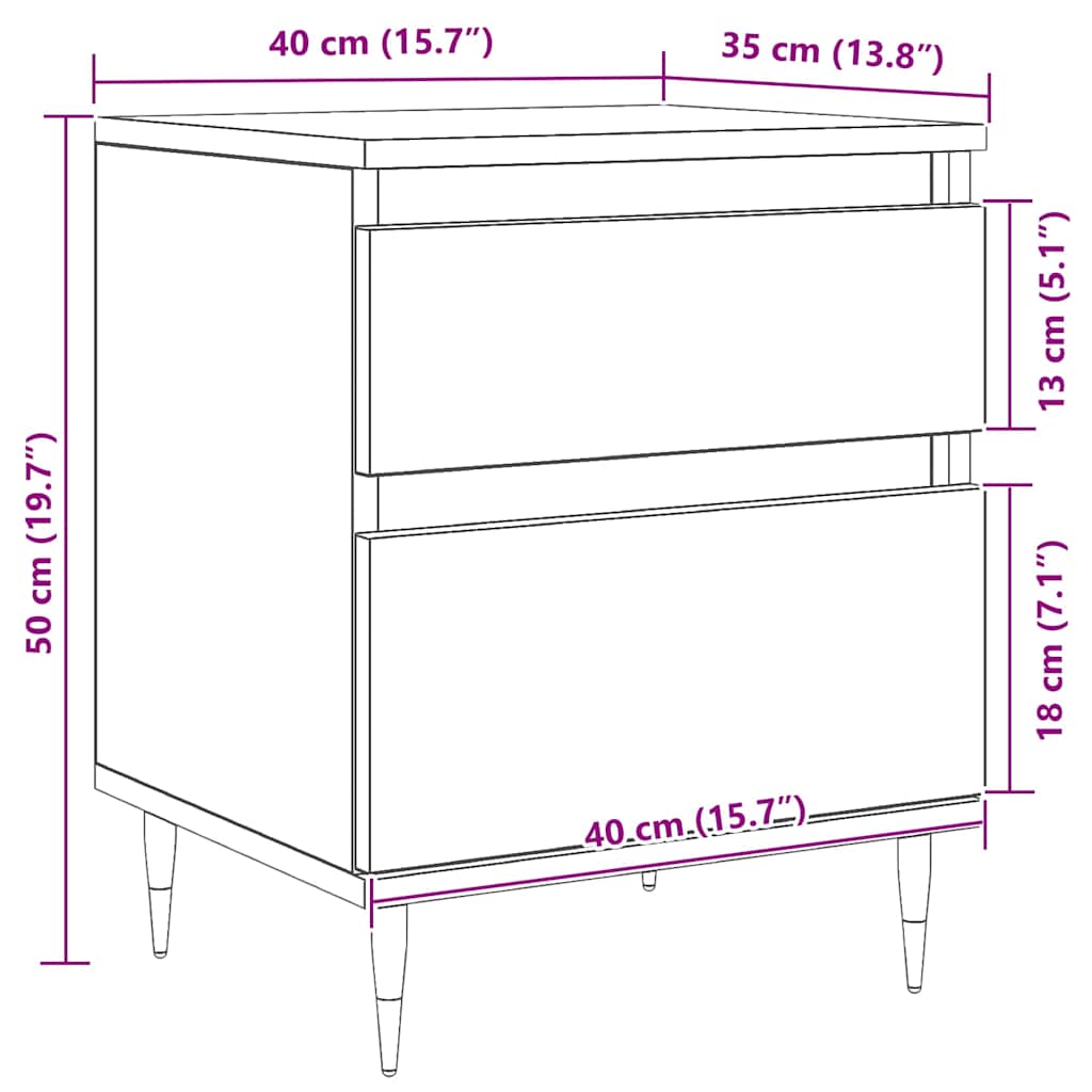 Nachtkastje 2 pcs Zwart Eiken 40 x 35 x 50 cm Bewerkt hout