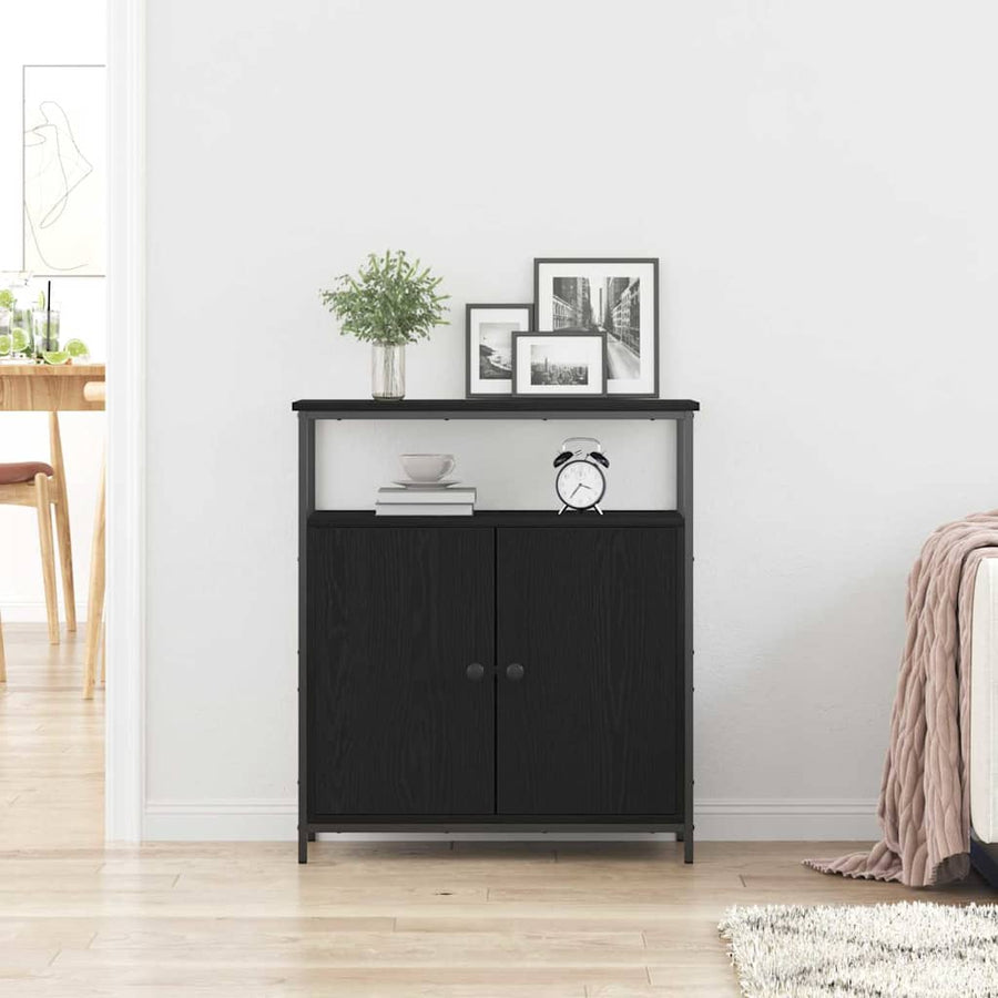 Dressoir Zwart Eiken 70 x 30 x 80 cm Bewerkt hout