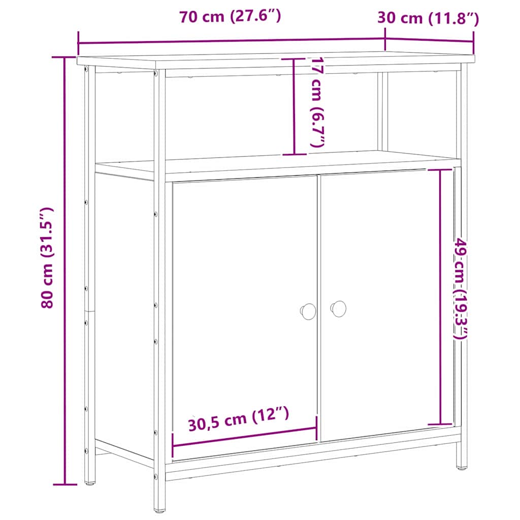 Dressoir Zwart Eiken 70 x 30 x 80 cm Bewerkt hout
