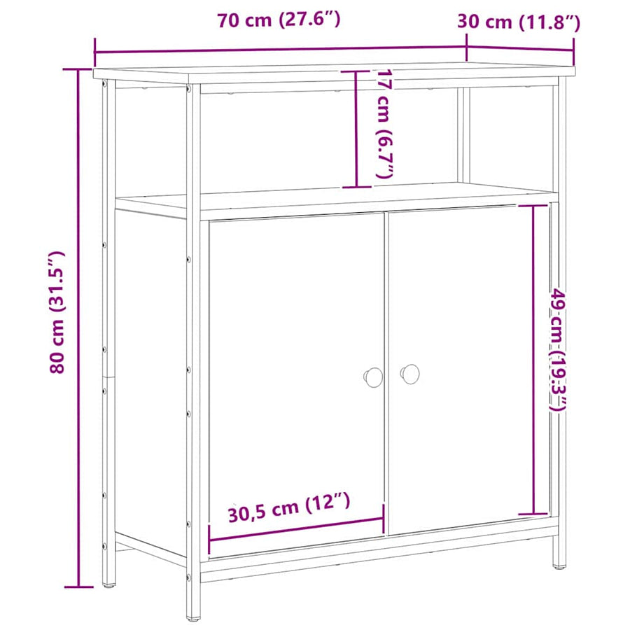 Dressoir Zwart Eiken 70 x 30 x 80 cm Bewerkt hout