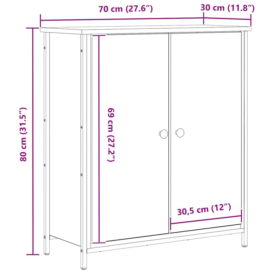 Dressoir Zwart Eiken 70 x 30 x 80 cm Bewerkt hout