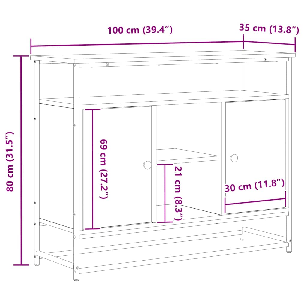 Dressoir Oudhout 100 x 35 x 80 cm Bewerkt hout