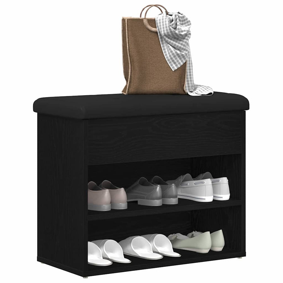 Opslagbank met plank Zwart Eiken 62 x 32 x 50 cm Bewerkt hout
