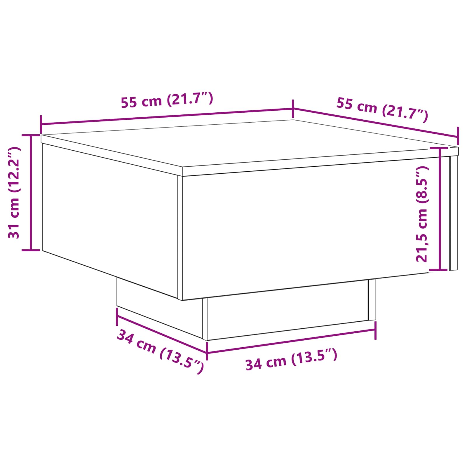 Salontafel Zwart Eiken 55 x 55 x 31 cm Bewerkt hout