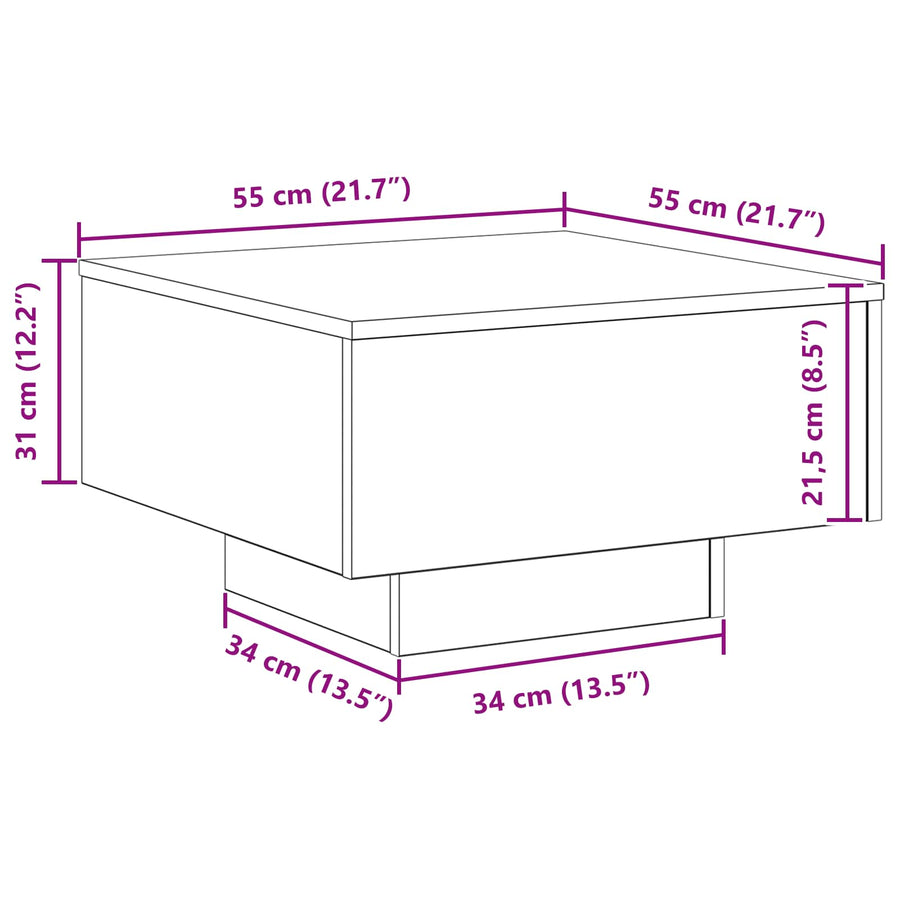 Salontafel Zwart Eiken 55 x 55 x 31 cm Bewerkt hout