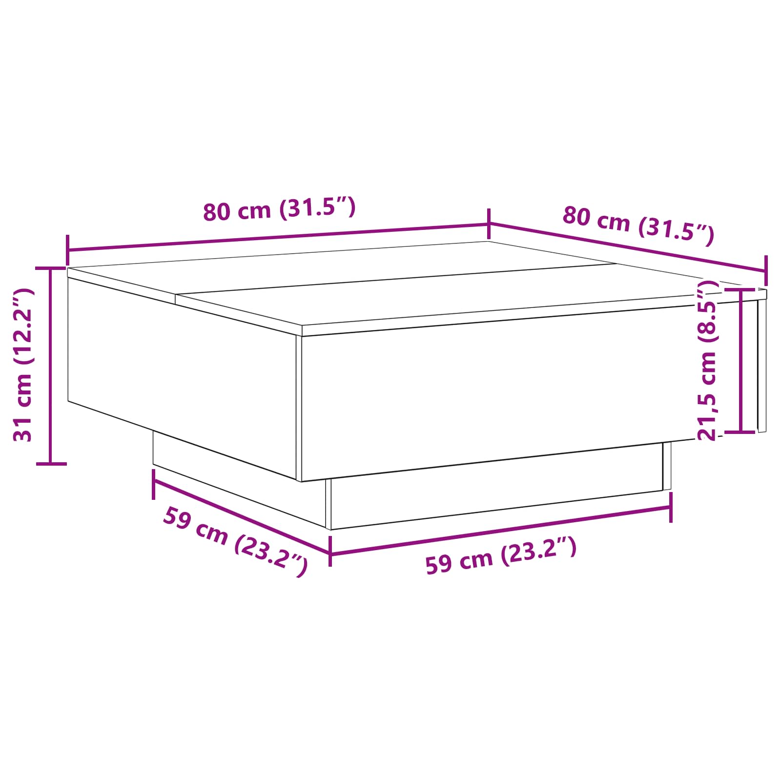 Salontafel Oud Hout 80 x 80 x 31 cm