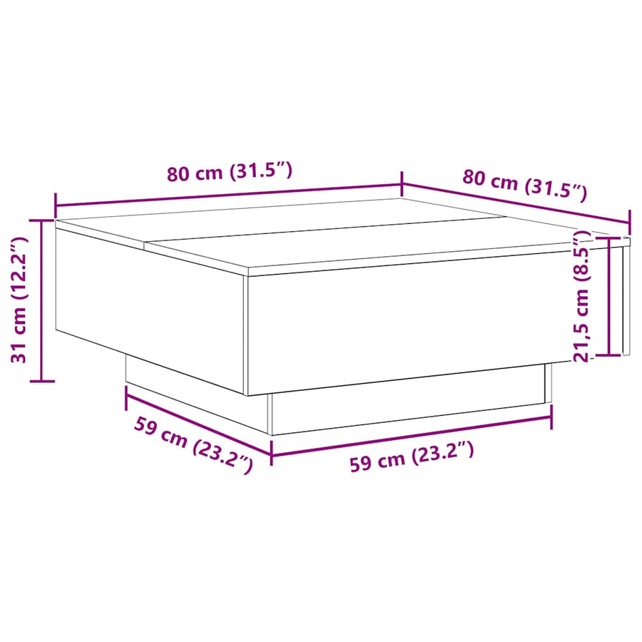 Salontafel Zwart Eiken 80 x 80 x 31 cm