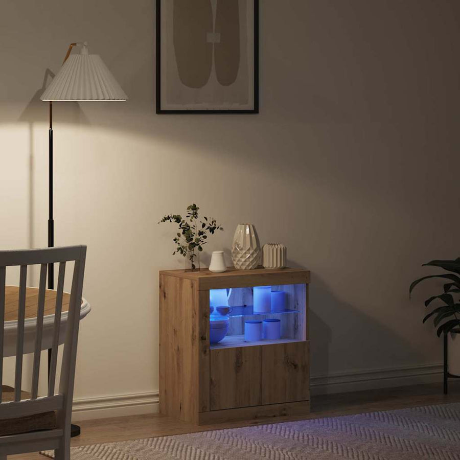 LED Sideboard Bruin 60,5 x 37 x 67 cm Bewerkt hout