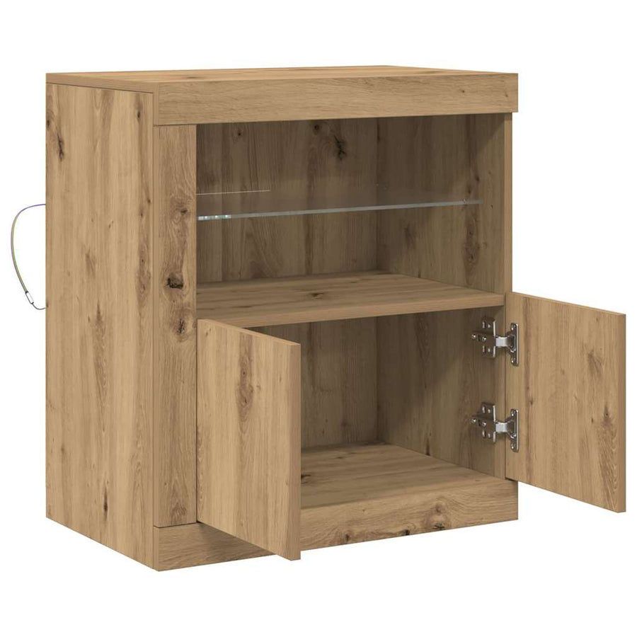 LED Sideboard Bruin 60,5 x 37 x 67 cm Bewerkt hout