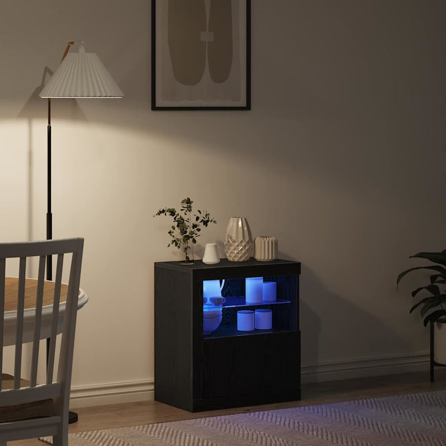 LED Sideboard Zwart 60,5 x 37 x 67 cm Bewerkt hout