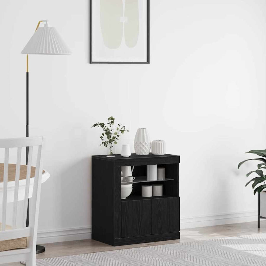 LED Sideboard Zwart 60,5 x 37 x 67 cm Bewerkt hout