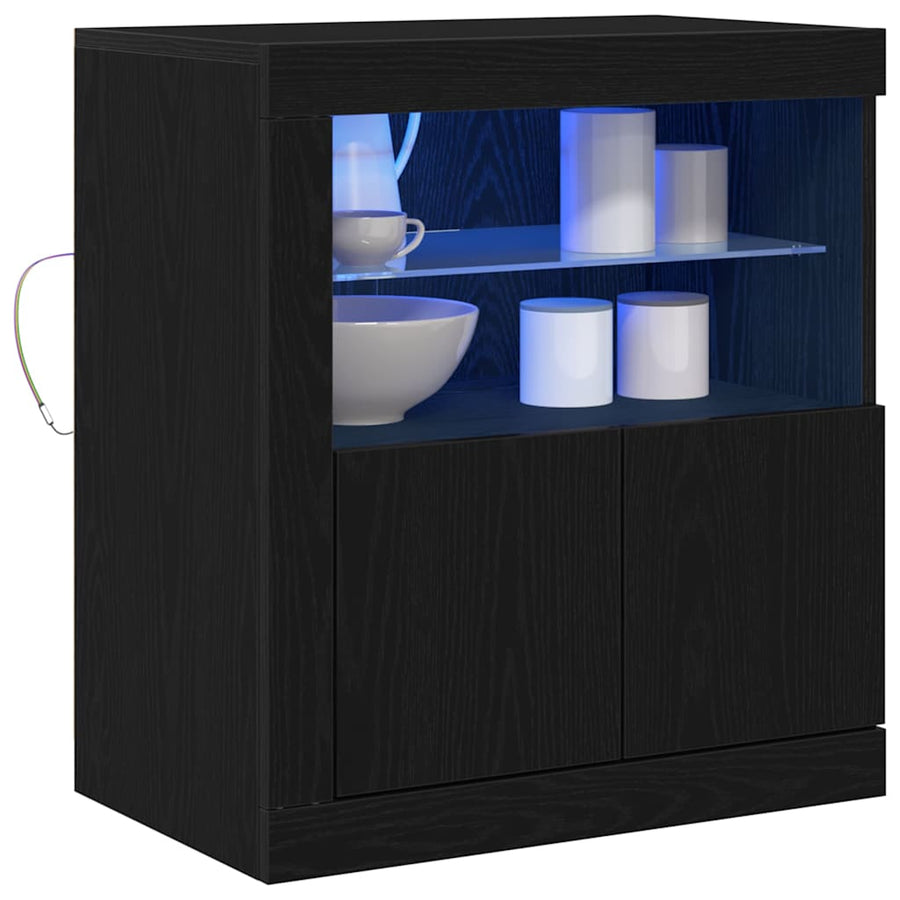 LED Sideboard Zwart 60,5 x 37 x 67 cm Bewerkt hout