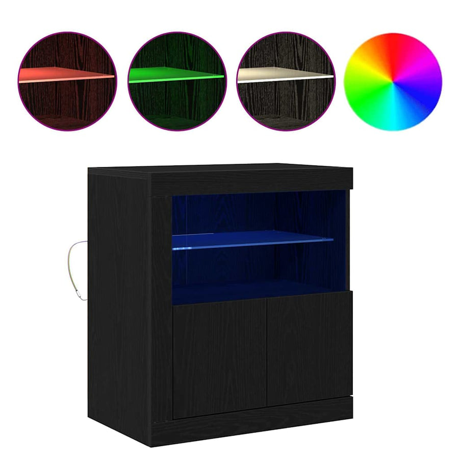 LED Sideboard Zwart 60,5 x 37 x 67 cm Bewerkt hout