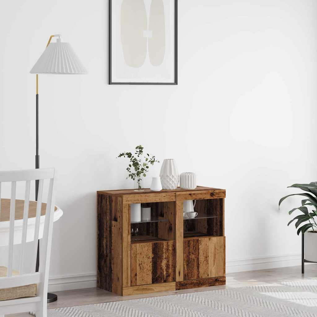Zijkasten met LED-verlichting 2 stuks Oud Hout 41x37x67 cm