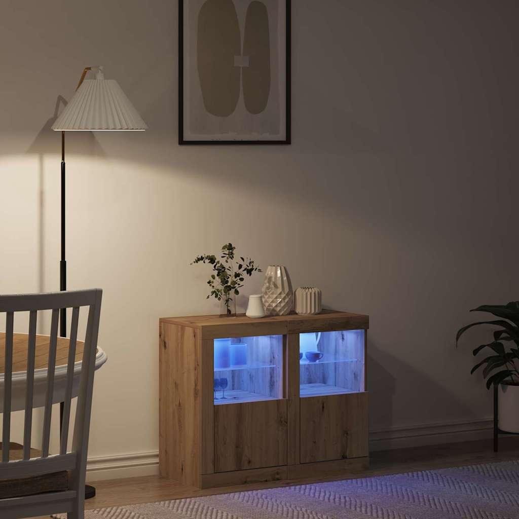 LED Sideboard 2 pcs Artisan Eiken 41 x 37 x 67 cm Bewerkt hout