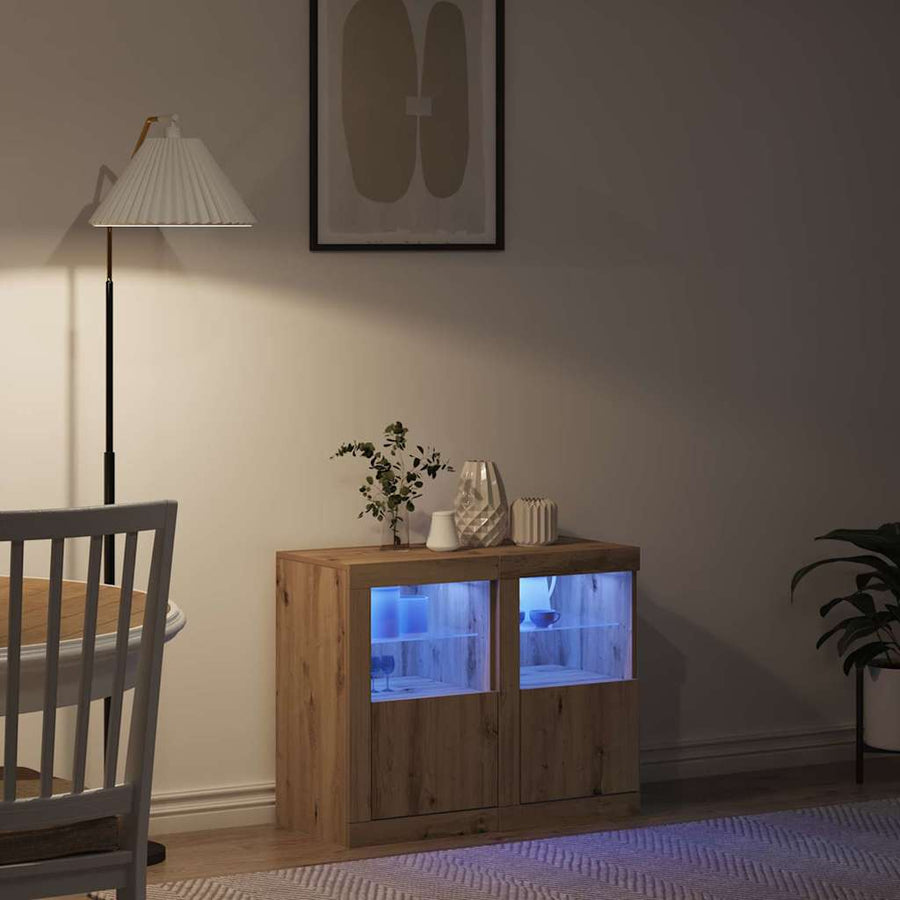 LED Sideboard 2 pcs Artisan Eiken 41 x 37 x 67 cm Bewerkt hout