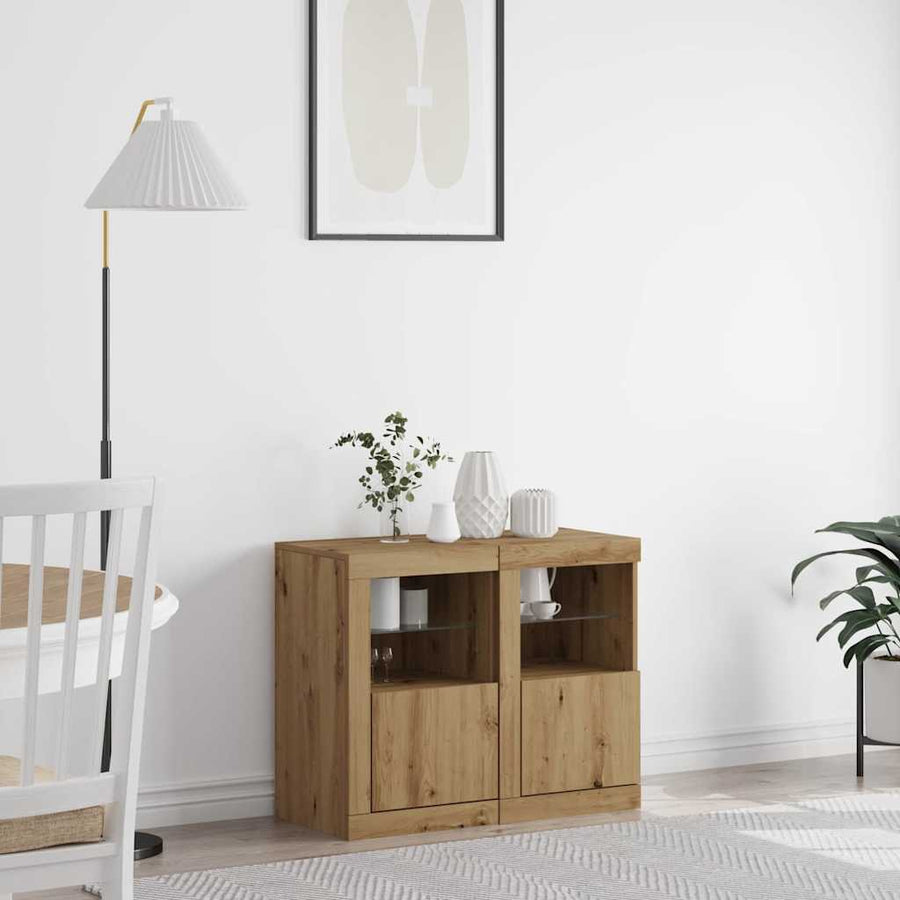 LED Sideboard 2 pcs Artisan Eiken 41 x 37 x 67 cm Bewerkt hout