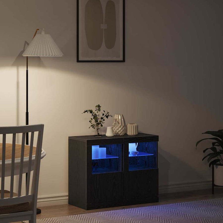 LED Sideboard 2 pcs Zwart Eiken 41 x 37 x 67 cm Bewerkt hout
